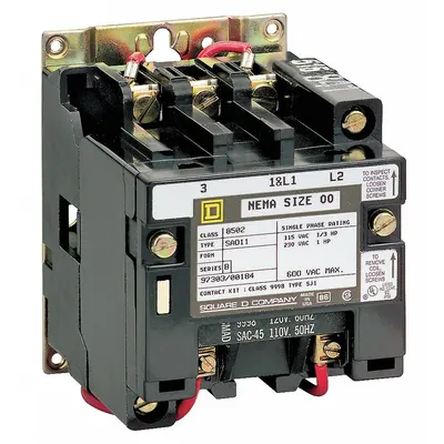 SQUARE D NEMA Magnetic Contactor: Non-Reversing, 3 Poles, NEMA Size 5, 270 A - Non-Reversing NEMA Contactors