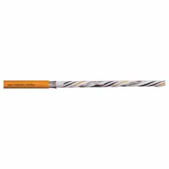 CHAINFLEX servo motor power cable with (4) 12 AWG conductors and an included ground conductor. Orange PVC jacket. Rated 1000V. Sold by the foot. Minimum bend radius factor 5 x OD for fixed installation, 8 x OD for flexible applications. Used for supplying power to servo motors in industrial automation and machinery.