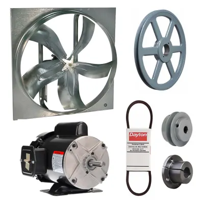 Dayton Exhaust Fan with Drive Package: Belt Drive, 24 in Blade, 1/2 hp, 6,950 cfm - Belt-Drive Panel Exhaust Fans with Drive Package