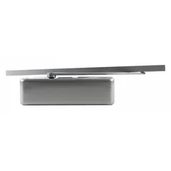 Grade 1 heavy duty aluminum door closer with parallel arm mounting and track arm. Non-hold open, adjustable spring size 3, ADA compliant. Suitable for interior/exterior use on commercial or industrial doors requiring controlled closing.