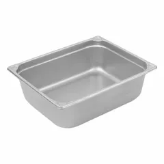 Rectangular transport steam table pan with 6 qt capacity, constructed from 20 ga steel. NSF certified for food safety. Suitable for holding and transporting hot food in commercial foodservice settings. Not dishwasher safe.