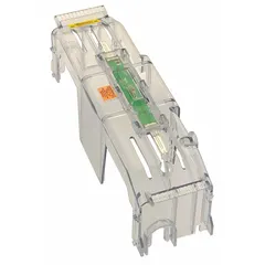 Indicating fuse block cover for J class fuses, compatible with JM fuse series. Rated 600 V AC. Provides visual indication of fuse status for use in control panels and power distribution systems.
