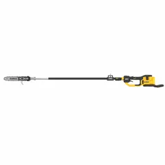 This battery-powered pole saw operates on a 60 V system and features a 10-inch blade with a 95-inch reach, enabling access to elevated branches from the ground. Supplied as a tool only, it requires a separate battery and charger. Suitable for trimming and pruning tasks in outdoor maintenance.