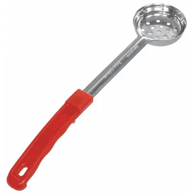 CRESTWARE Portion Controller: 2 oz Capacity, Stainless Steel, Perforated, Red - Portion Control Spoons