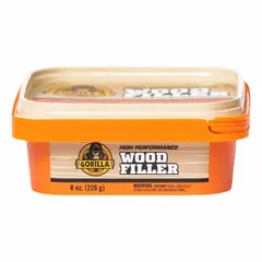 This natural-colored wood filler is supplied in an 8 oz tub and is designed for filling gaps, cracks, and imperfections in wood surfaces. Its stainable formula accepts most wood stains for color matching, making it suitable for interior wood repairs such as furniture, trim, and cabinetry.
