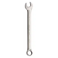 Alloy steel combination wrench with satin finish. Features a 41 mm 12-point head and offset design for accessing recessed fasteners. Overall length of 22 3/4 inches. Used for tightening and loosening metric fasteners in maintenance and repair tasks.