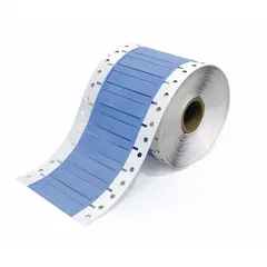 Polyolefin sleeve label roll with white matte finish. Each label measures 1/4 in x 2 in and fits wire gauges 8 AWG to 16 AWG. Compatible with THT printer series for on-demand wire identification and marking in industrial environments.