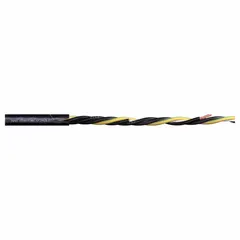 Continuous flexing power cable for motor applications, rated 1000 V with 4 conductors in 8 AWG. TPR jacket resists oil and grease. Suitable for fixed, flexible, and e-chain installations with minimum bend radii of 4x, 6x, and 7.5x OD respectively. Meets VDW DESINA standards.