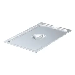 Rectangular cover for sixth-size steam table pans, constructed from 22-gauge material with a 1-inch overall depth. NSF certified for sanitation compliance. Not dishwasher safe. Used in commercial foodservice settings to cover and protect food in steam table pans.