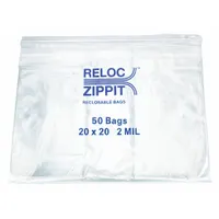 Single-zip reclosable poly bag, 20 inches wide by 20 inches long, supplied in a box of 500. No hang hole. Suitable for packaging and protecting industrial parts, components, hardware, and small assemblies during storage or shipping