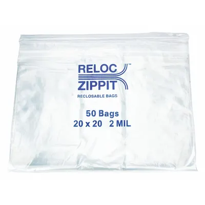 RELOC ZIPPIT Single-Zip Reclosable Poly Bag, 20 in x 20 in, Box of 500 - Single-Zip Reclosable Poly Bags