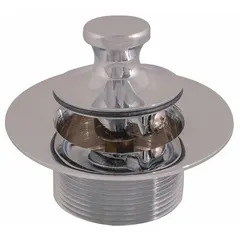 Bathtub Drain Stopper, Brass, Chrome, 1-5/8 in, Lift and Turn, Threaded
