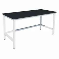 Fixed-height lab table with a Petal White phenolic countertop and steel frame. Overall dimensions: 30 in width, 36 in height, 7 ft length. Suitable for general laboratory work, testing, and educational settings requiring a stable, chemical-resistant work surface.