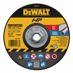 General-purpose cut-off wheel for carbon and stainless steel. Type 27 depressed center design with aluminum oxide abrasive, 24 grit, and A24R bond. Measures 6" diameter, 3/32" thickness, with 5/8"-11 arbor hole. Suitable for cutting applications in metal fabrication and maintenance.