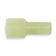 Fully insulated quick disconnect male tab for 12 AWG to 10 AWG wire sizes. Yellow nylon full-coverage insulation provides protection against short circuits and vibration. Suitable for power and signal circuits in control panels, automotive wiring, and appliance assembly.