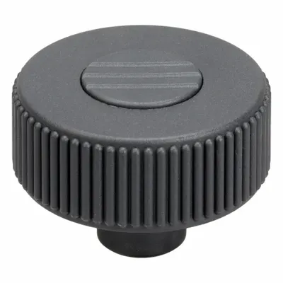 KIPP Knurled Knob with Threaded Hole, Gray Plastic, 3/8"-16 Thread, 50 mm Dia - Knurled Knobs with Threaded Hole