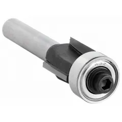 This flush-trim profile router bit is carbide tipped for cutting wood. With a 1/2 in cutter diameter, it is used to trim laminate, veneer, or solid wood flush with a template or substrate. Suitable for handheld routers or router tables in cabinetry, countertop, and furniture work.