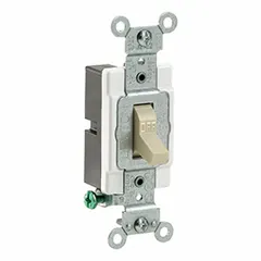 Single-pole toggle wall switch for basic on/off control of lighting or other electrical loads. Maintained action, non-illuminated, rated 15A at 120/277V AC. Ivory finish. Suitable for residential and commercial single-pole applications.