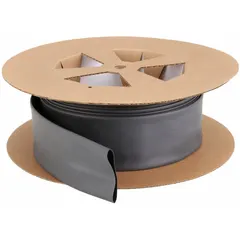This standard heat shrink tubing from 3M has a 2-inch inner diameter before shrinking and shrinks to a 1-inch inner diameter. It is black and supplied in a 100-foot length per pack, with two packs included. The tubing is used to insulate and protect electrical wires, cables, and connections from moisture, abrasion, and environmental damage in industrial, automotive, and electrical maintenance applications.
