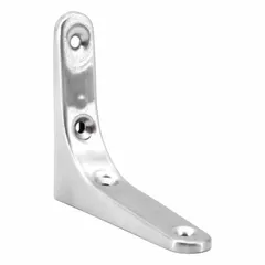 18-8 stainless steel shelf bracket with satin finish. Measures 2 23/32 in length, 3 25/64 in height, 19/32 in width. Capacity 33 lb. Suitable for supporting shelves in cabinetry, workstations, and storage systems.