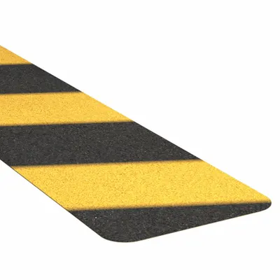 Condor Anti-Slip Tread: Coarse, 60 Grit Size, Black/Yellow, Striped, 6 in x 24 in - Medium Traffic Antislip Treads