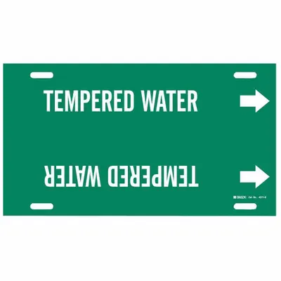 BRADY Pipe Marker: Tempered Water, Green, White, Fits 8 to 9 7/8 in Pipe O.D. - Tempered Water Snap-On Pipe Markers