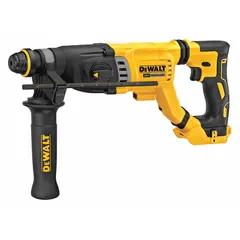 This DEWALT rotary hammer operates on a 20V DC battery system and features an SDS-Plus chuck with a 1/2 in maximum capacity. It delivers 2.2 ft-lb of impact energy and 0-4,300 bpm in hammer-only mode. The D-handle design provides control for drilling into concrete, masonry, and stone, as well as light chipping and demolition tasks. Supplied as a bare tool, no battery or charger included.