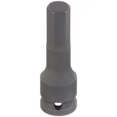 This hex impact bit socket has a 17 mm tip size and a 3 1/32 in overall length. It features a fixed insert design for use with impact drivers or wrenches. Suitable for driving hex fasteners in high-torque applications such as automotive, construction, and industrial maintenance.