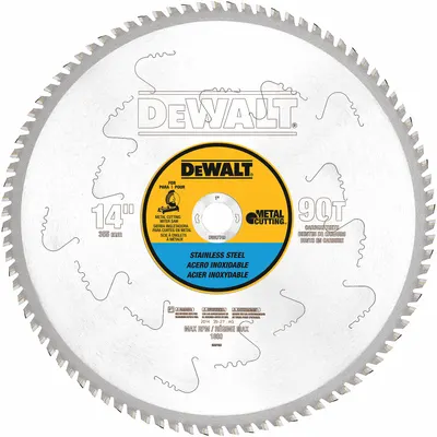 DEWALT Circular Saw Blade: 14 in Blade Dia., 90 Teeth, 0.07 in Cut Wd, 1 in Arbor Size - Stainless Steel-Cutting Blades