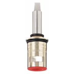 This 12-pack of brass cartridges features ceramic discs for hot/cold water flow control. Designed as replacement parts for Chicago Faucets brand fixtures, they are used in commercial and industrial plumbing applications to regulate water temperature and provide drip-free operation.