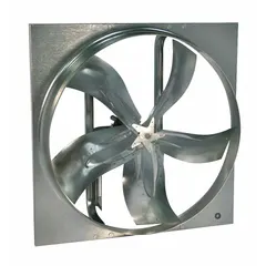 Unassembled belt-drive panel exhaust fan with 30-inch blade, designed for air flows from 9,829 cfm to 15,488 cfm depending on motor selection. Stamped steel frame with zinc-plated finish. Suitable for high-volume ventilation in industrial and commercial spaces such as warehouses, factories, and large workshops.
