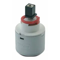 Ceramic disc cartridge for use with hot and cold water. Designed as a replacement part for Zurn AquaSpec® Series faucets. Single cartridge included, constructed of ceramic material. Used to control water flow and temperature in faucet applications.