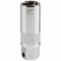 MILWAUKEE Spark Plug Socket: 3/8 in Drive Size, 18 mm Socket Size, 6-Point, Deep, Chrome (MPN 48-22-9556)