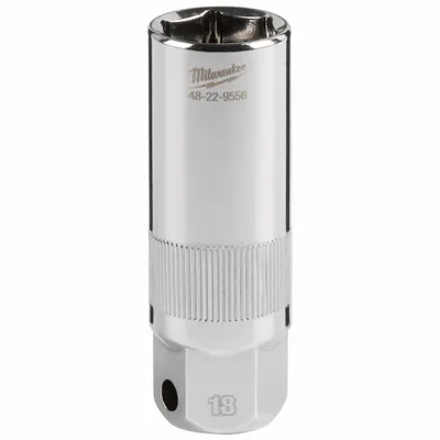 MILWAUKEE Spark Plug Socket: 3/8 in Drive Size, 18 mm Socket Size, 6-Point, Deep - Metric Spark Plug Sockets