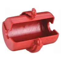 Red thermoplastic encasing lockout cover for 3-prong plugs up to 2 1/4 in diameter and cords up to 3/4 in diameter. Rated for 240V AC. Used to secure plug ends during lockout/tagout procedures to prevent accidental re-energization of equipment