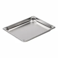 Rectangular half-size steam table pan with 2.1 qt capacity, constructed from 22 ga gauge material. NSF Certified for food safety compliance. Designed for holding and serving hot food in commercial steam tables, suitable for side dishes or smaller portions in buffet and cafeteria settings. Not dishwasher safe.