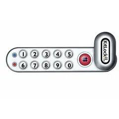 Electronic keypad cabinet and locker lock with a cam latch. Powder-coated finish. Body height 1 5/16 in, body width 5 3/8 in. Suitable for securing cabinets, lockers, and storage units in commercial and institutional settings.