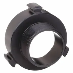 This straight aluminum adapter connects fire hoses with NH threads to NPT-threaded standpipes or hydrants. Fitting size is 4-1/2 in x 4 in. Used in fire protection systems and municipal water supply for transitioning between thread types.