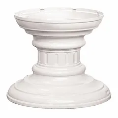 This white powder-coated aluminum pedestal is designed for bolt-mounted installation of a cluster box unit. It measures 13 3/4 in H x 17 3/4 in W x 17 3/4 in D and includes mounting hardware. Suitable for supporting centralized mailboxes in outdoor settings.
