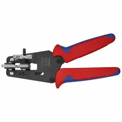 Steel wire stripper with standard cushion grip, overall length 7 1/2 in. Strips solid wire from 13 AWG to 7 AWG. Used for removing insulation from solid copper or aluminum wire in electrical panel building, industrial maintenance, and control wiring.