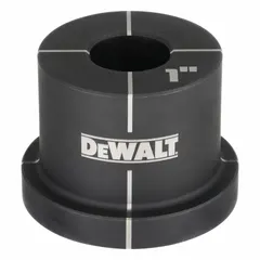 Round knockout die with 1 in nominal size for use with hydraulic knockout tools. Designed for 10 ga steel sheet metal capacity. Constructed from stainless steel. Suitable for creating clean holes in metal enclosures and panels.