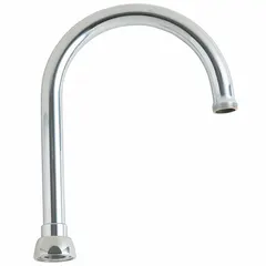 This gooseneck spout is constructed of brass with a polished chrome finish. It features a swivel design and a laminar flow pattern. The UNEF connection allows for mounting on compatible faucet bodies. Includes mounting hardware.