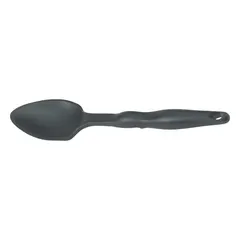 This serving spoon is made of black nylon and is NSF Certified for sanitary use in commercial foodservice environments. With a 13 1/4 in overall length, it is suited for portioning and serving tasks in commercial kitchens, cafeterias, and similar operations.