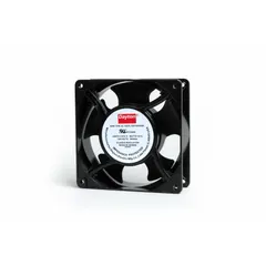 This standard square axial fan delivers 92 cfm airflow at 0.000 in static pressure. It features a polybutylene terephthalate blade, measures 4 11/16 in height by 1 1/2 in depth, and operates on 120V AC with terminal connections. Rated IP33, it is suitable for general-purpose cooling and ventilation in industrial equipment, electronics enclosures, and control cabinets.