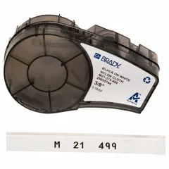 Nylon wraparound label cartridge for wire diameters from 0.5 in to 1.45 in. Black on white print provides high contrast for legible identification. Compatible with BMP21-LAB printer series and requires R4300 ribbon. Used for marking wires and cables in industrial electrical and panel building applications.