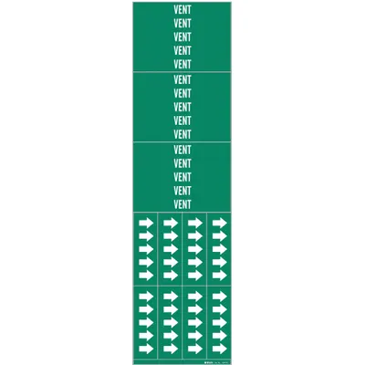 BRADY Pipe Marker: Vent, Green, White, Fits 3/4 in and Smaller Pipe O.D., 3 Pipe Markers - Vent Adhesive Pipe Markers
