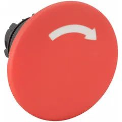Red non-metallic mushroom-head push-button operator with maintained action. Stays in actuated position until manually reset. 22 mm mounting size. Suitable for use in industrial control panels as a non-conductive operator for latching or emergency-stop functions.