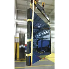 Single-ply web sling designed for lifting and handling glass panels and other fragile materials. Rated for 8,600 lb in vertical hitch configuration. Suitable for use in manufacturing, construction, and warehousing applications where secure load support is required.