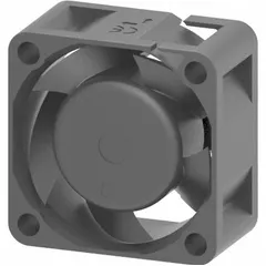 This Dayton standard square axial fan delivers 10.8 cfm at 0.000 in static pressure. It features a polybutylene terephthalate blade and plastic housing, operating on 12V DC with lead wire connections. The fan measures 1 9/16 inches in height and 13/16 inches in depth. Typical applications include cooling and ventilation in compact electronic enclosures, control panels, and small equipment.