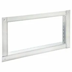 Galvanized steel retaining angle for securing fire dampers in HVAC ductwork. Measures 5 3/4 inches in height and 11 3/4 inches in width. Helps maintain fire-rated compartment integrity by preventing damper displacement during a fire.